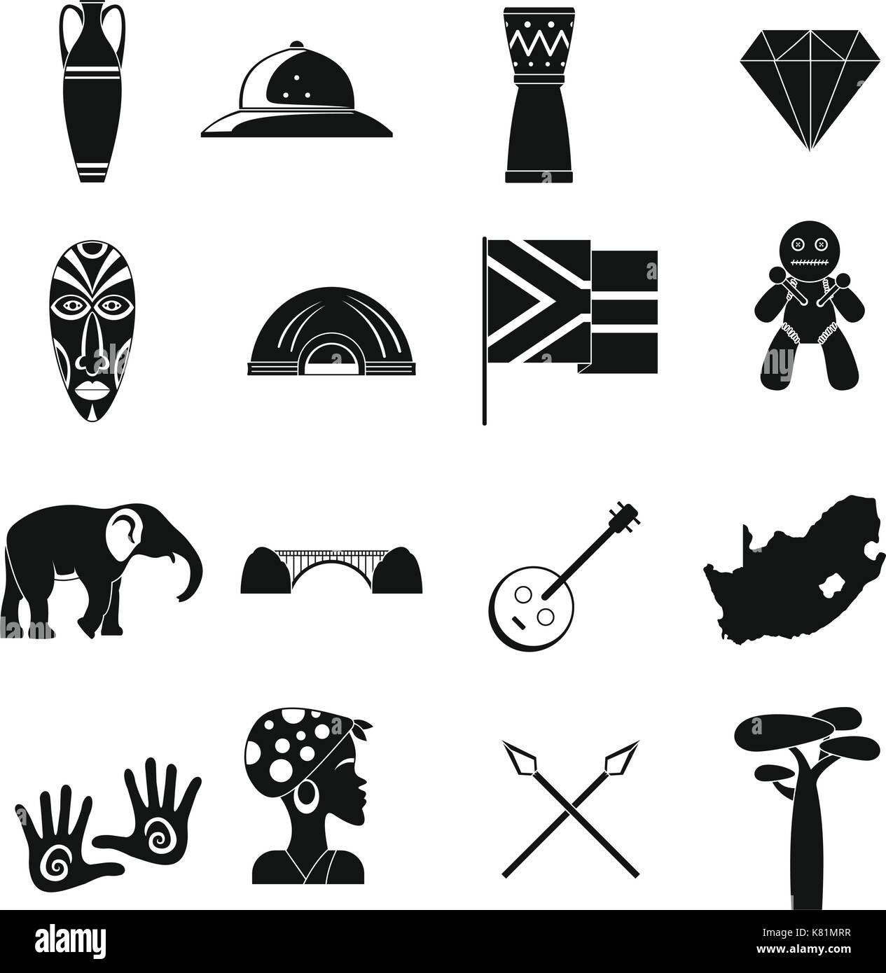Sud Africa viaggio set di icone, stile semplice Illustrazione Vettoriale