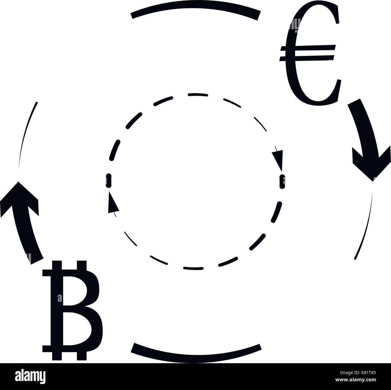 Convertire in euro il simbolo bitcoin. crypto moneta di scambio, vettore btc trasferimento a eur. illustrazione vettoriale Illustrazione Vettoriale