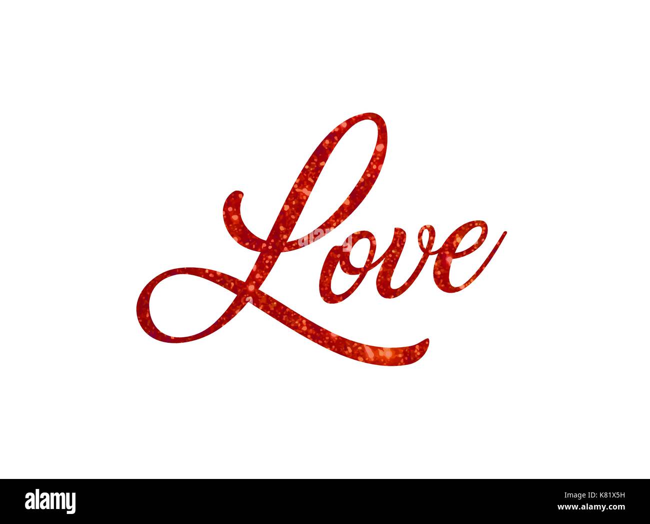 Il red glitter di isolato la scrittura a mano parola amore Illustrazione Vettoriale