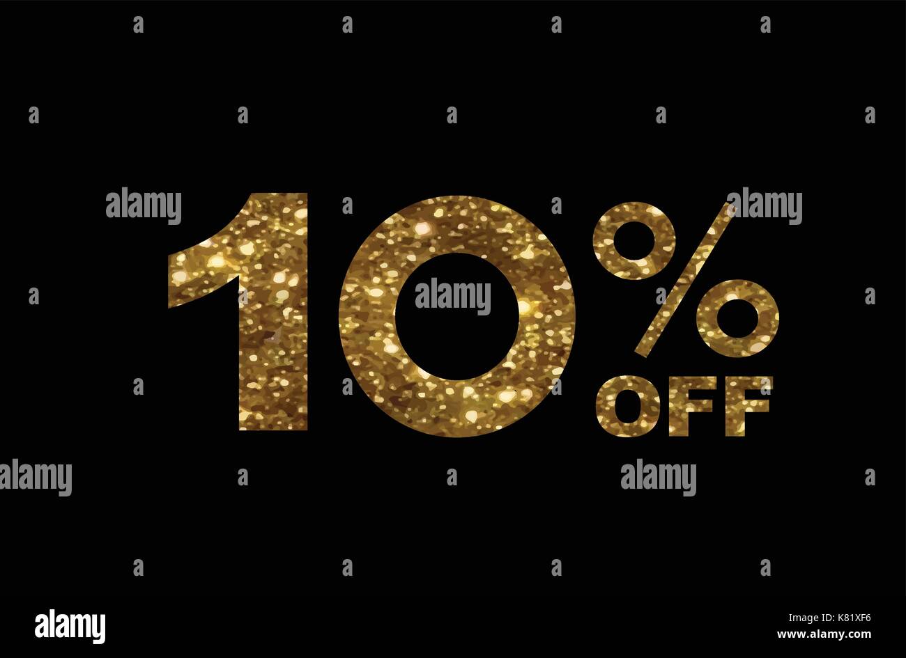 Il vettore luxury golden glitter dieci percento di sconto sconto speciale parola del testo Illustrazione Vettoriale