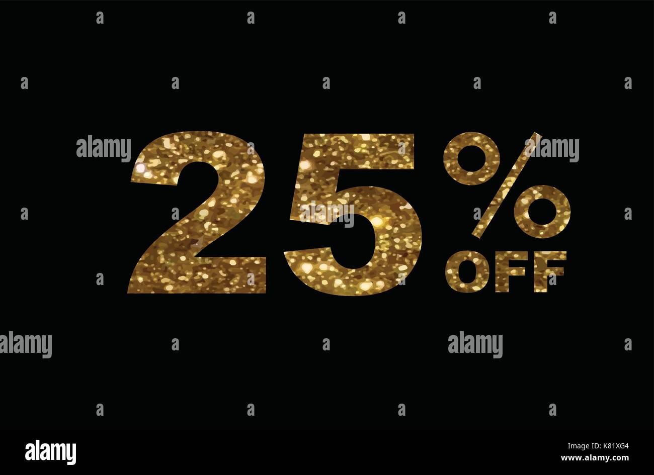 Il vettore luxury golden glitter venticinque percento di sconto sconto speciale parola testo su sfondo nero Illustrazione Vettoriale