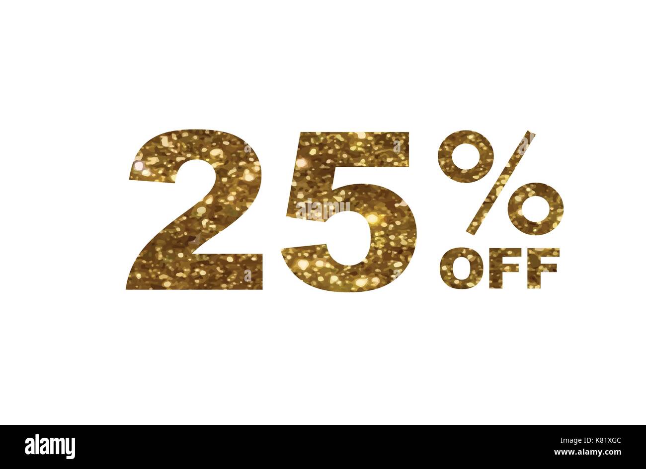 Il vettore luxury golden glitter venticinque percento di sconto sconto speciale parola del testo Illustrazione Vettoriale