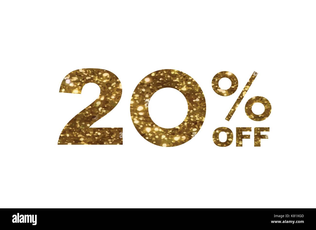 Il vettore luxury golden glitter venti percento di sconto sconto speciale parola testo su sfondo nero Illustrazione Vettoriale