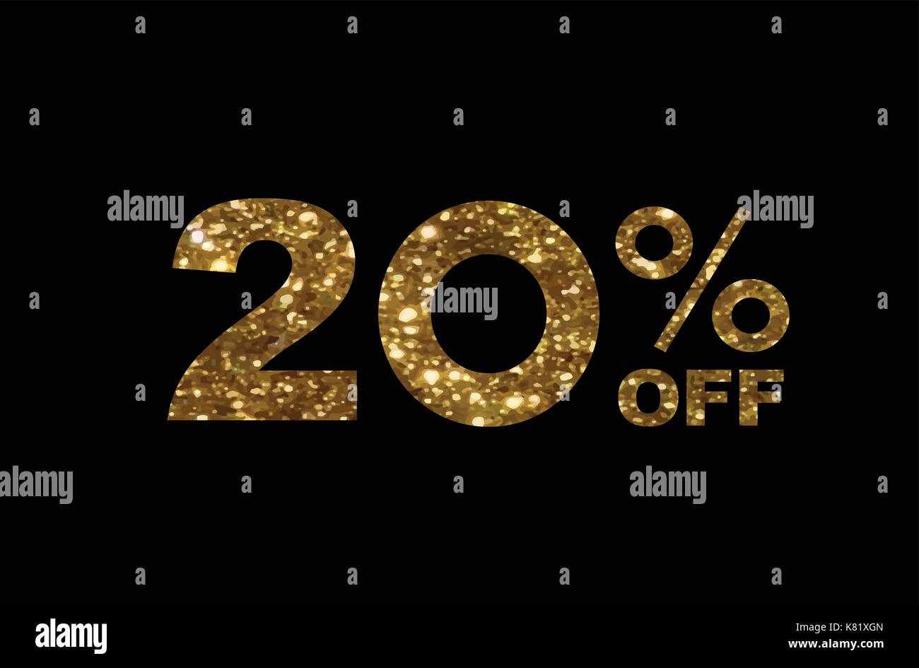 Il vettore luxury golden glitter venti percento di sconto sconto speciale parola testo su sfondo nero Illustrazione Vettoriale