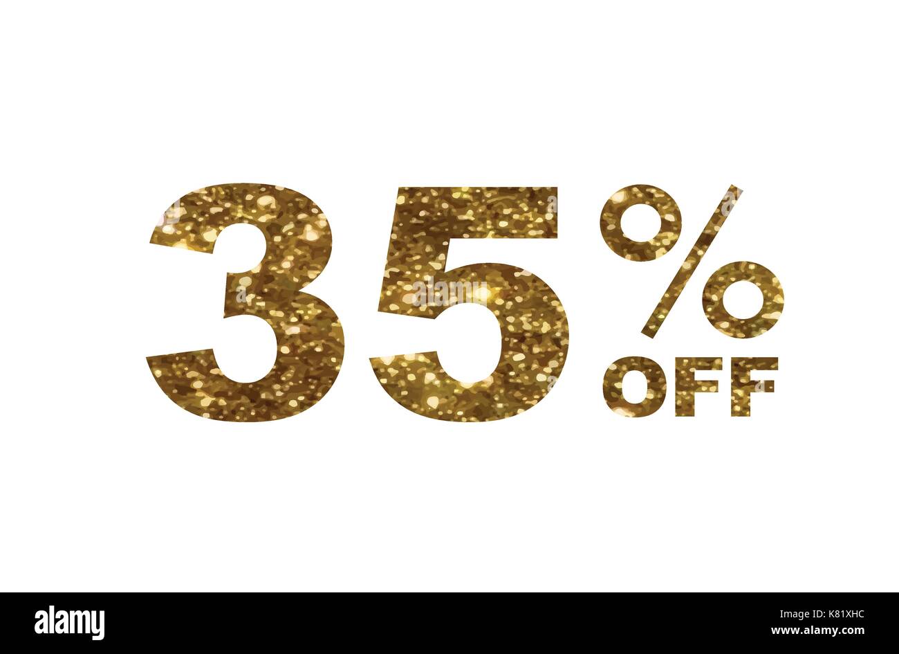 Il vettore luxury golden glitter trenta cinque sconto percentuale parola testo su sfondo nero Illustrazione Vettoriale