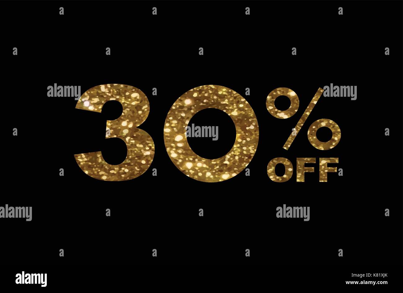 Il vettore luxury golden glitter trenta percento di sconto sconto speciale parola testo su sfondo nero Illustrazione Vettoriale
