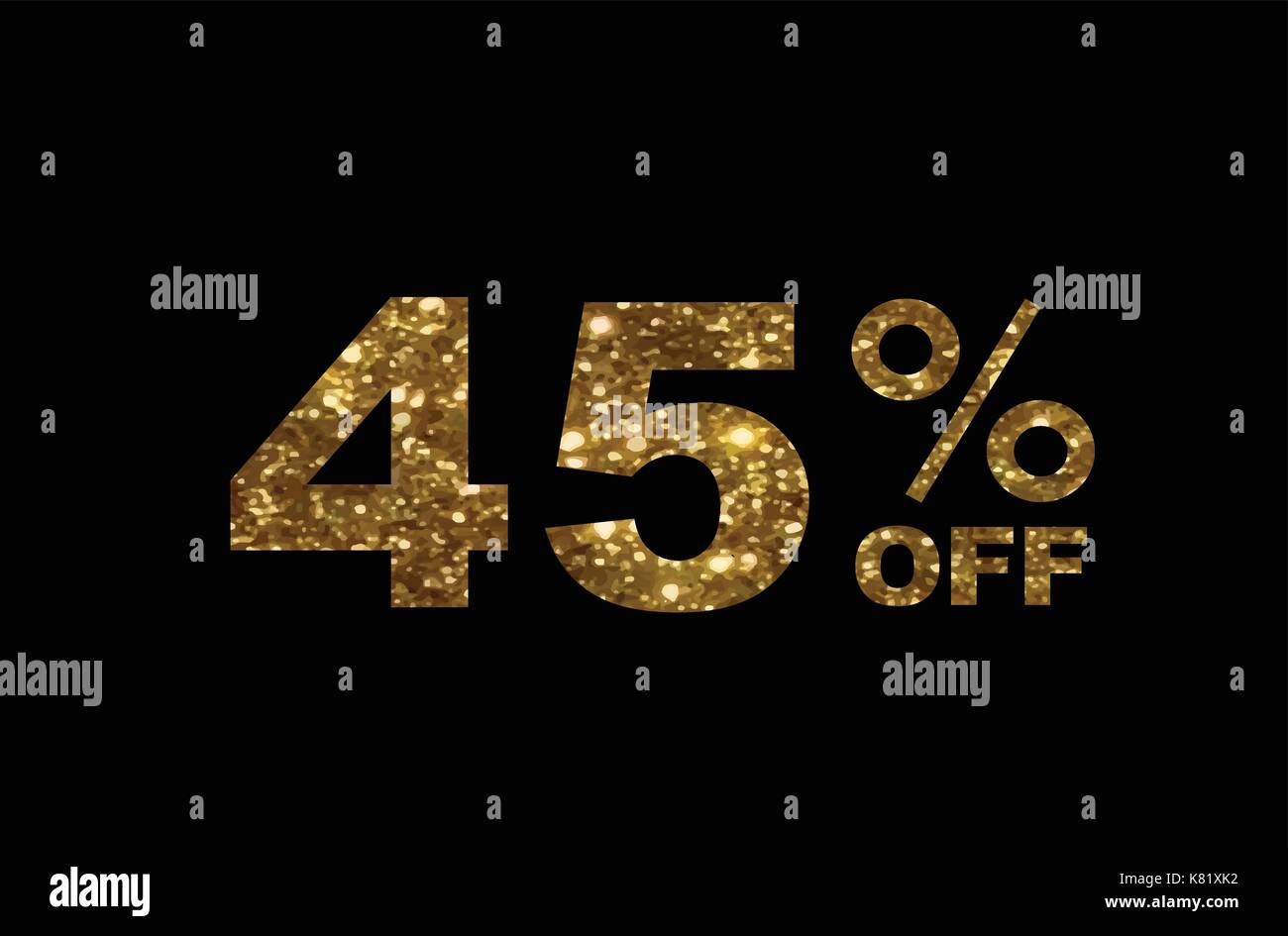 Il vettore luxury golden glitter quaranta cinque percento di sconto parola testo su sfondo nero Illustrazione Vettoriale