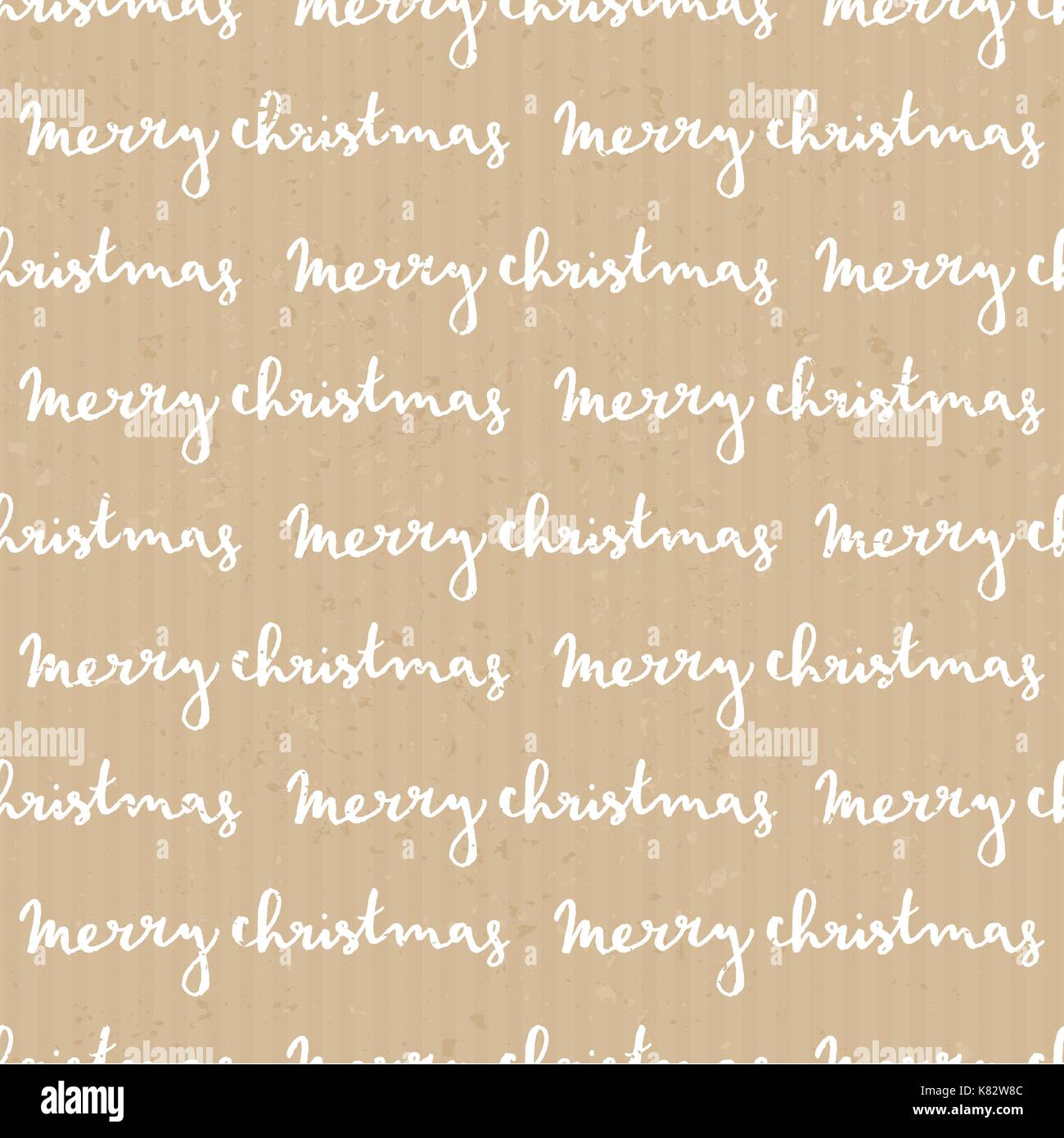 Seamless schema di ripetizione con disegnati a mano Merry Christmas testo in bianco su carta craft sfondo. Illustrazione Vettoriale