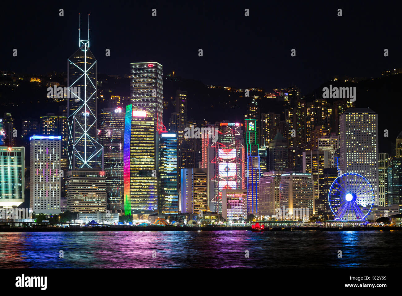 Skyline di Hong Kong visto dal lato di Kowloon del Porto di Hong Kong, Cina, Asia Foto Stock