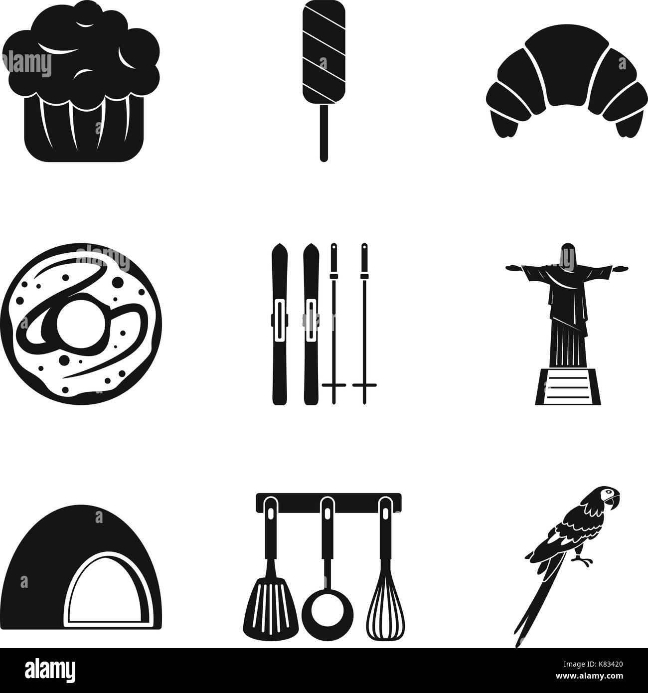 Panificio icon set, stile semplice Illustrazione Vettoriale