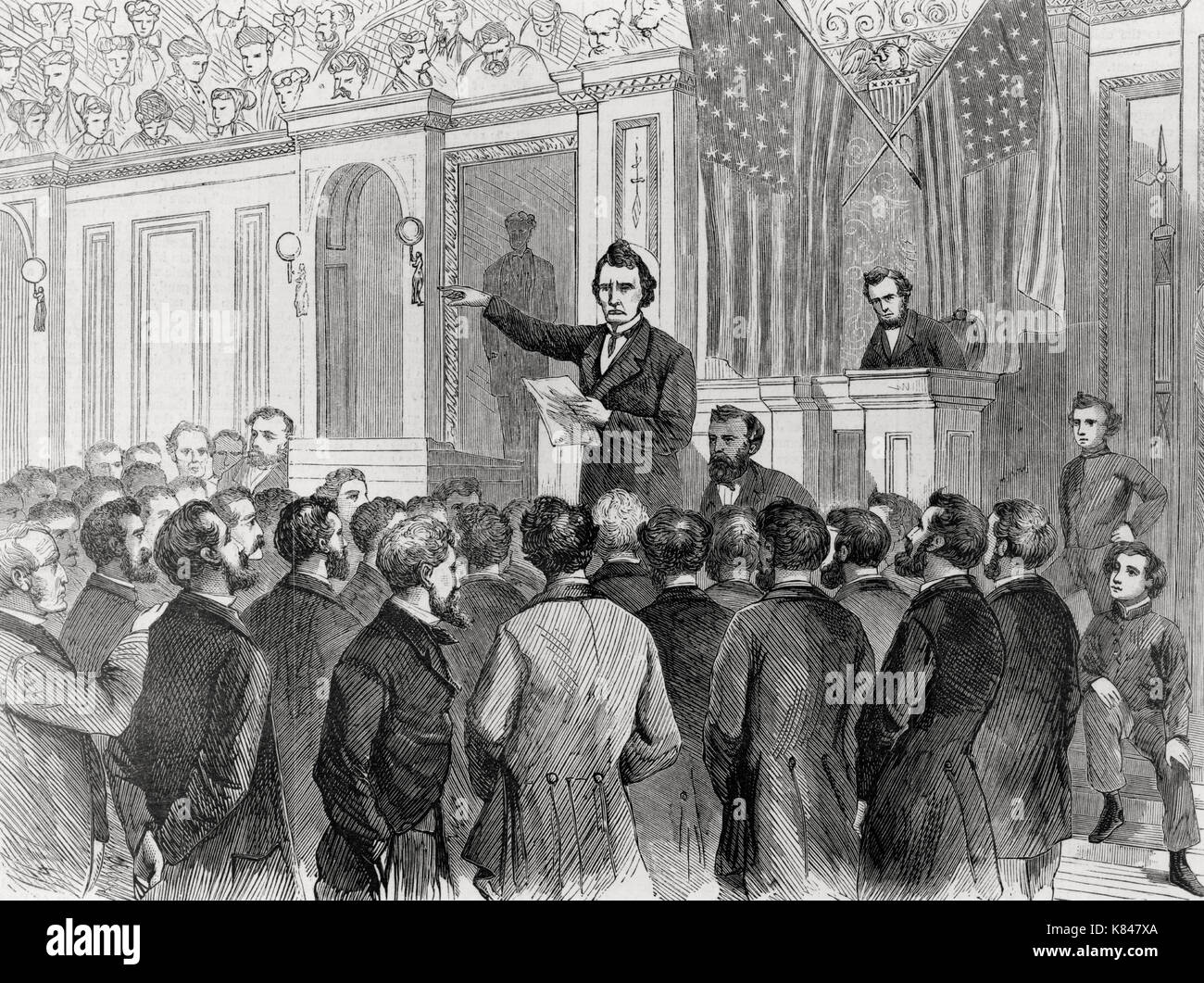 L'ultimo discorso di impeachment--Thaddeus Stevens chiudendo il dibattito in Aula, 2 marzo 1868 Foto Stock