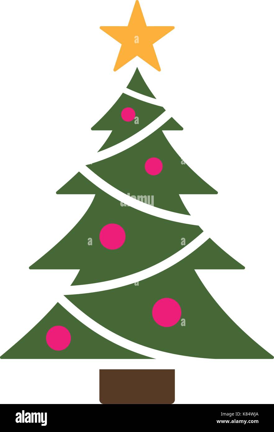 Isolato albero di natale l'icona con la stella. Colore illustrazione vettoriale Illustrazione Vettoriale