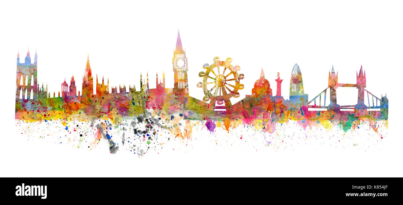 Lo skyline di Londra come un dipinto ad acquerello in stile grunge Foto Stock