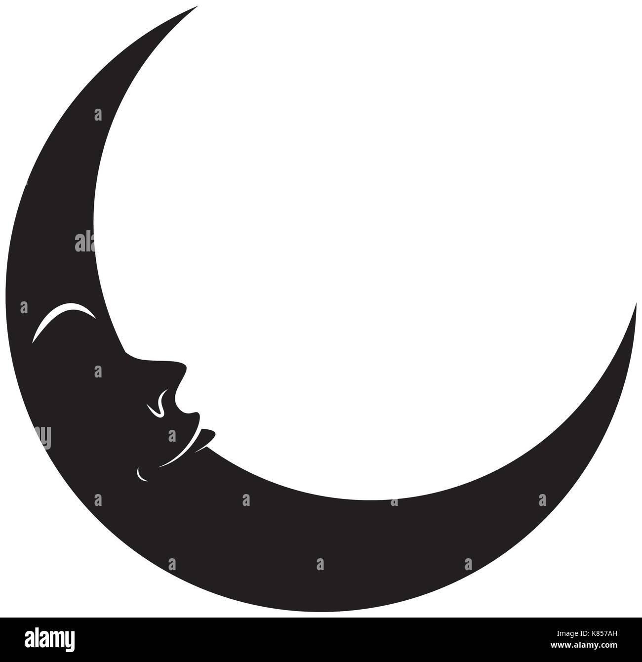 Cartoon falce di luna con occhi silhouette vettore icona simbolo design. bella illustrazione isolati su sfondo bianco Illustrazione Vettoriale
