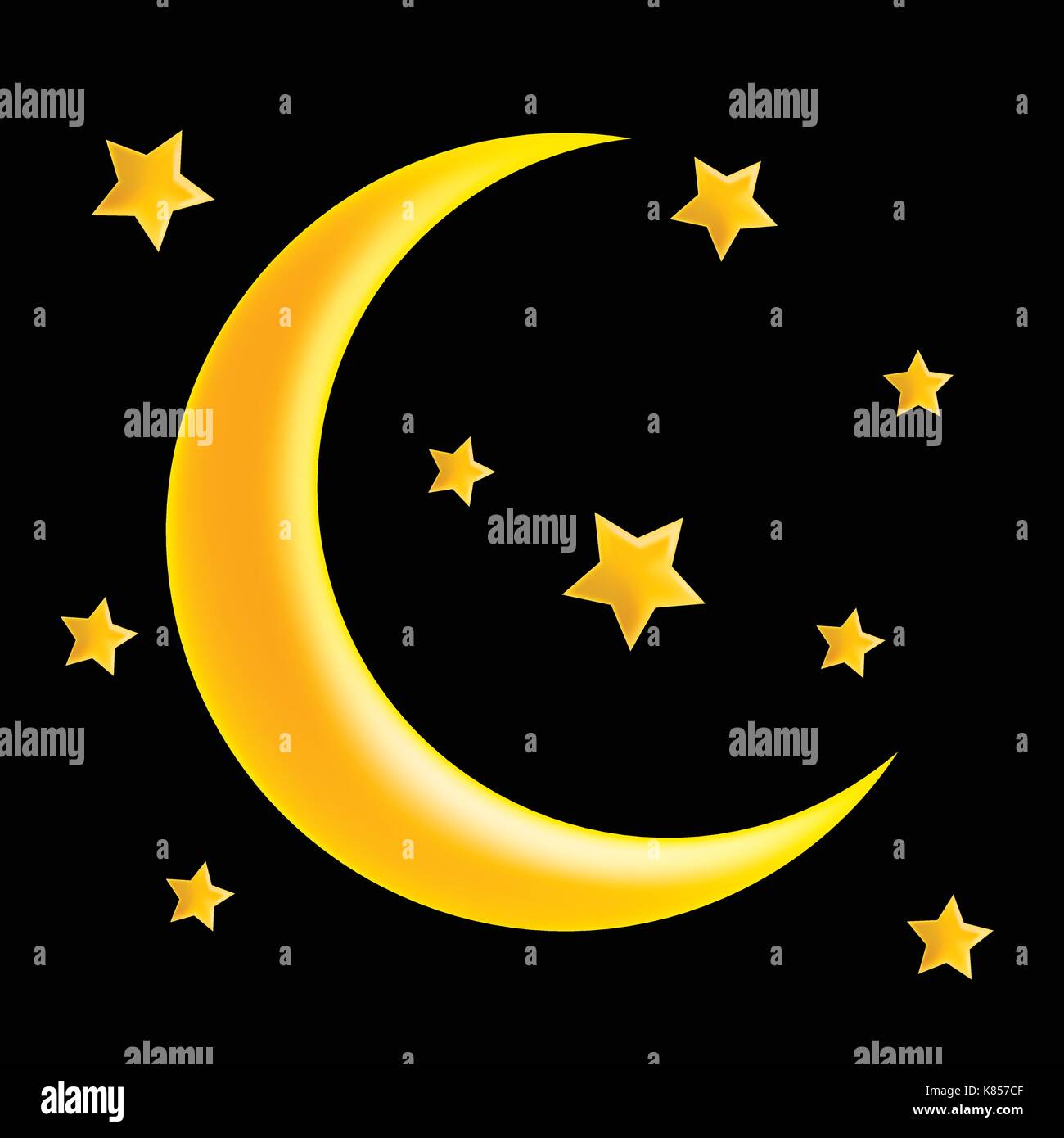 Luna crescente e stella vettore icona simbolo design. bella illustrazione isolati su sfondo nero Illustrazione Vettoriale