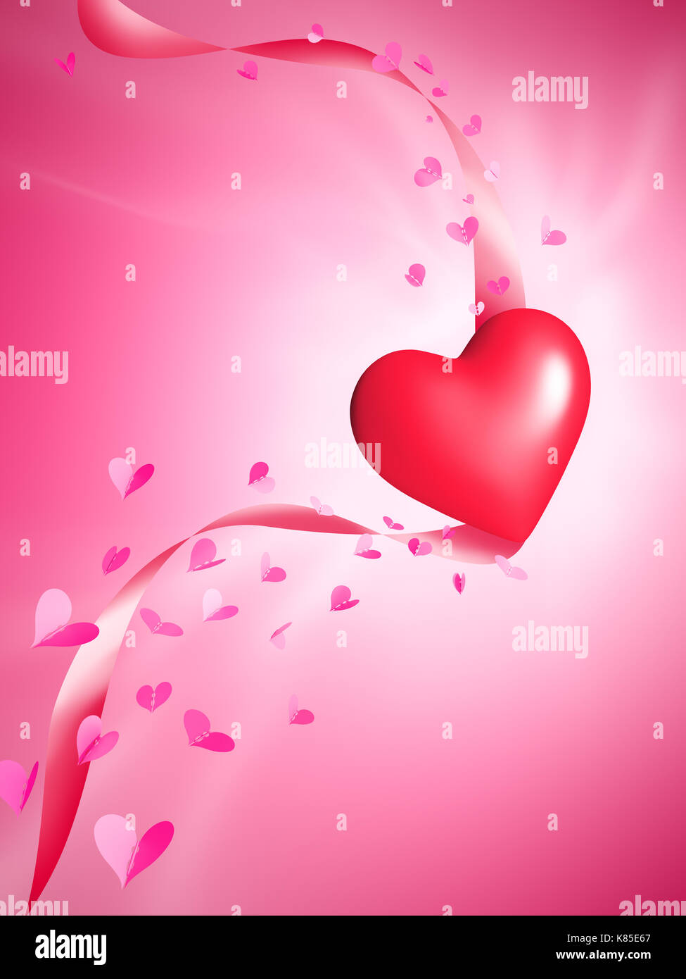 San Valentino cuore rosso con farfalle su sfondo rosa Foto Stock