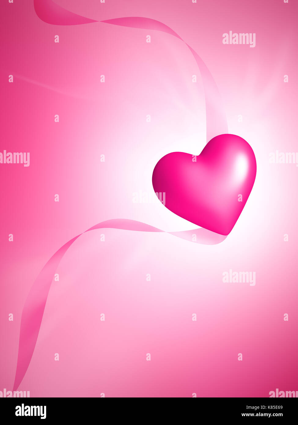 Forma di cuore e di nastro su sfondo rosa Foto Stock