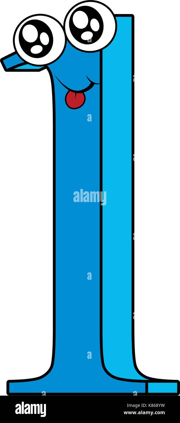 Il numero uno con gli occhi e con la linguetta vettore icona simbolo design. bella illustrazione isolati su sfondo bianco Illustrazione Vettoriale