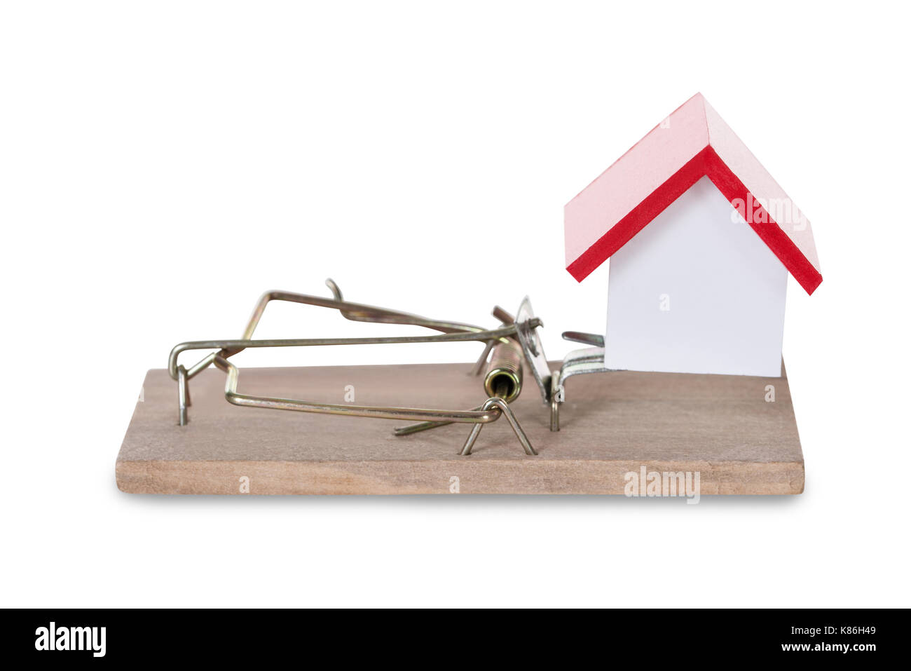 Primo piano della casa sul modello mousetrap contro uno sfondo bianco Foto Stock