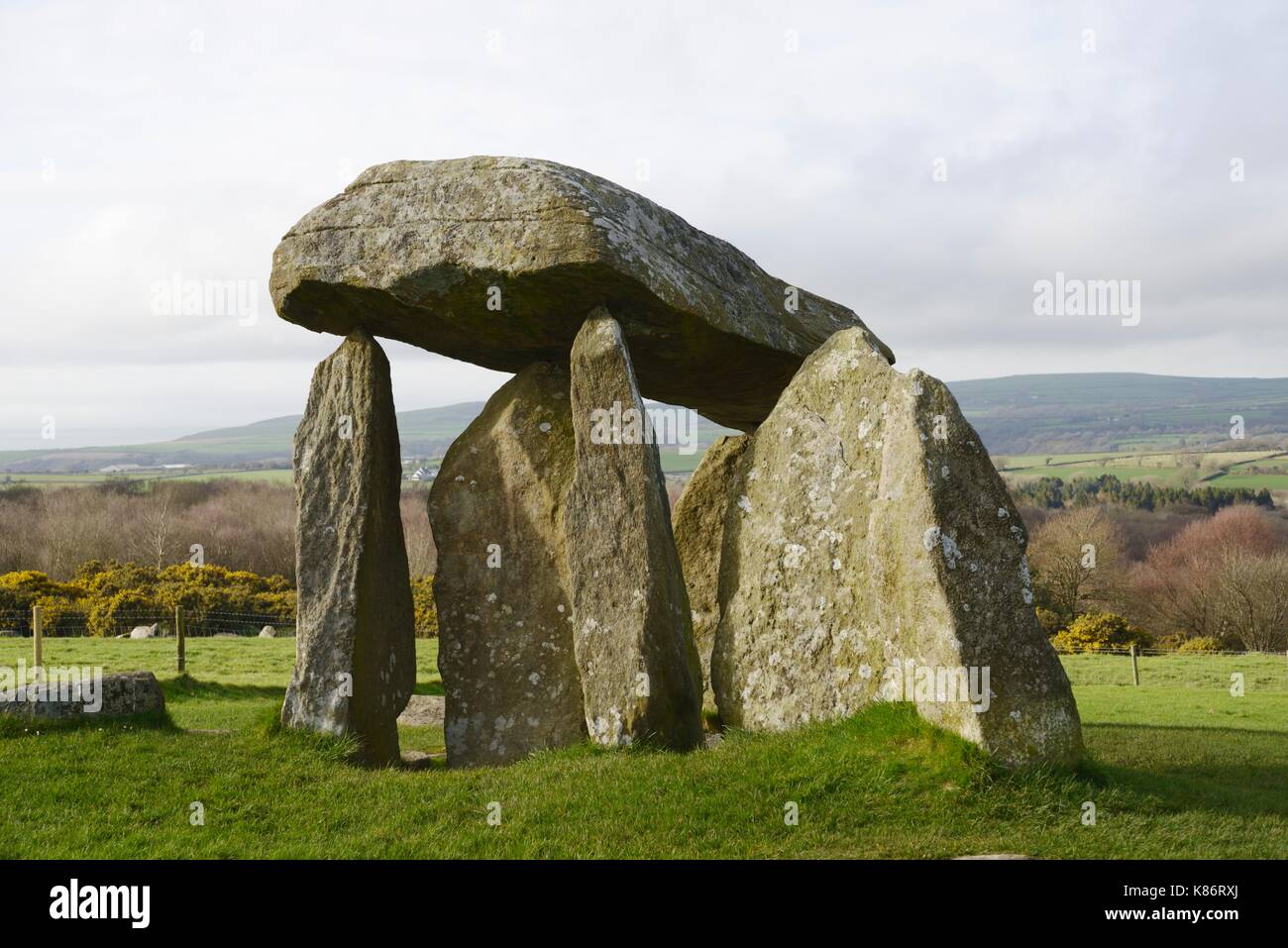 Pentre Ifan megalitiche, chambered neolitico tomba o portale dolmen, Pembrokeshire, Wales, Regno Unito Foto Stock