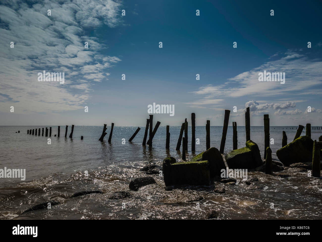 Le difese costiere a disprezzare la testa, East Yorkshire, Regno Unito. Foto Stock