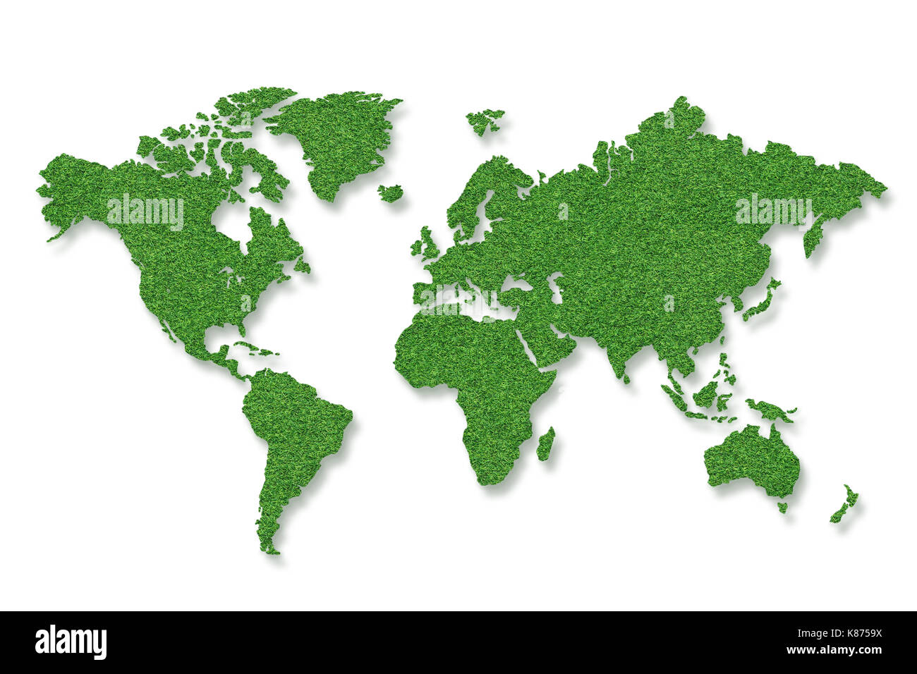 Mondo verde mappa isolati su sfondo bianco Foto Stock