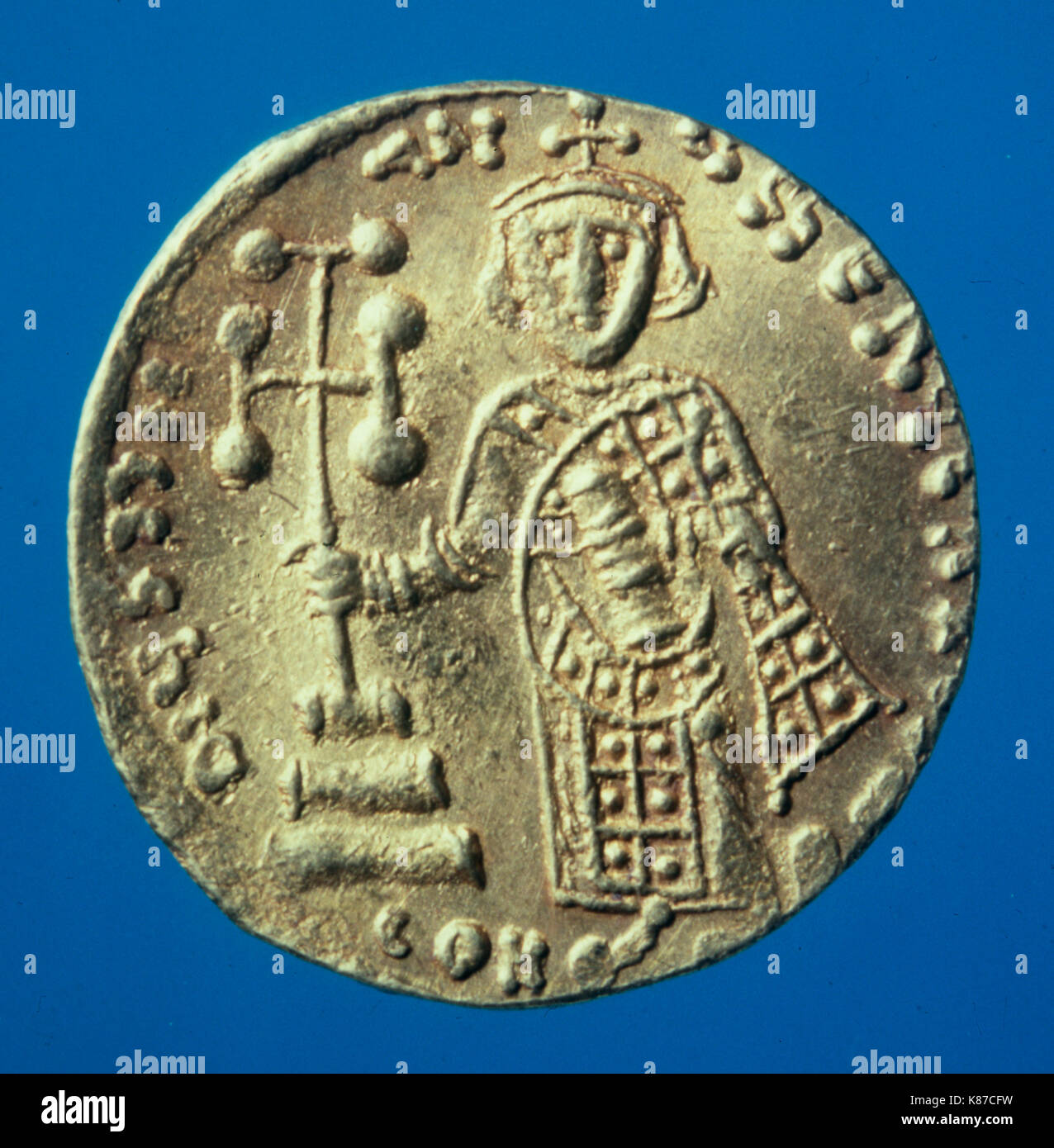 Moneta bizantina con la testa di Cristo Foto Stock
