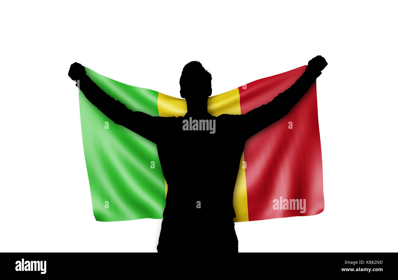 Silhouette maschio holding mali bandiera nazionale. Il rendering 3D Foto Stock