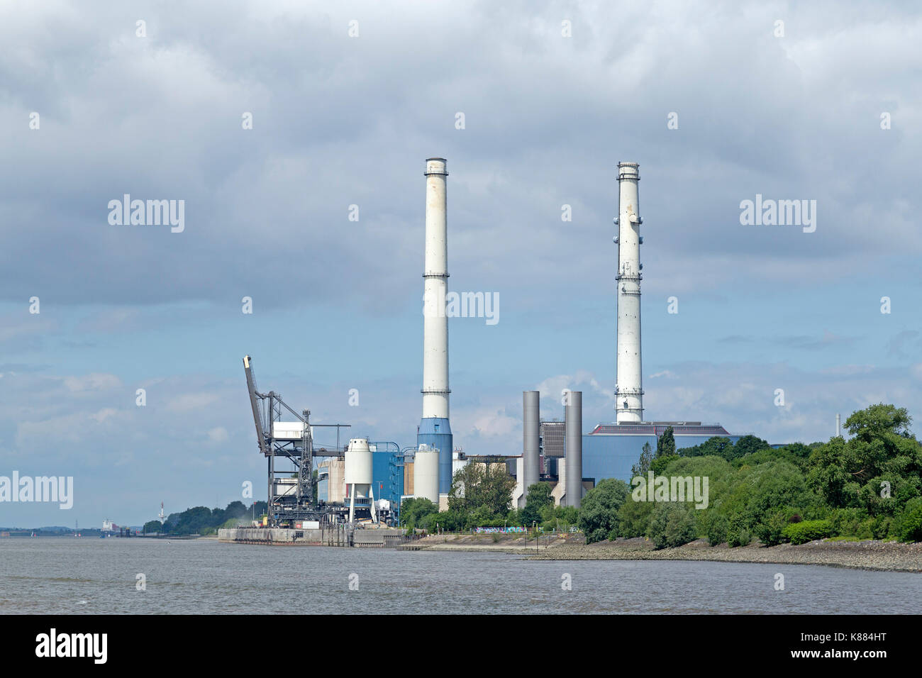 Impianto di riscaldamento Wedel, fiume Elba, Schleswig-Holstein, Germania Foto Stock