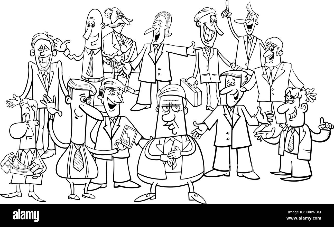 Bianco e nero cartoon illustrazione degli imprenditori e manager gruppo Illustrazione Vettoriale