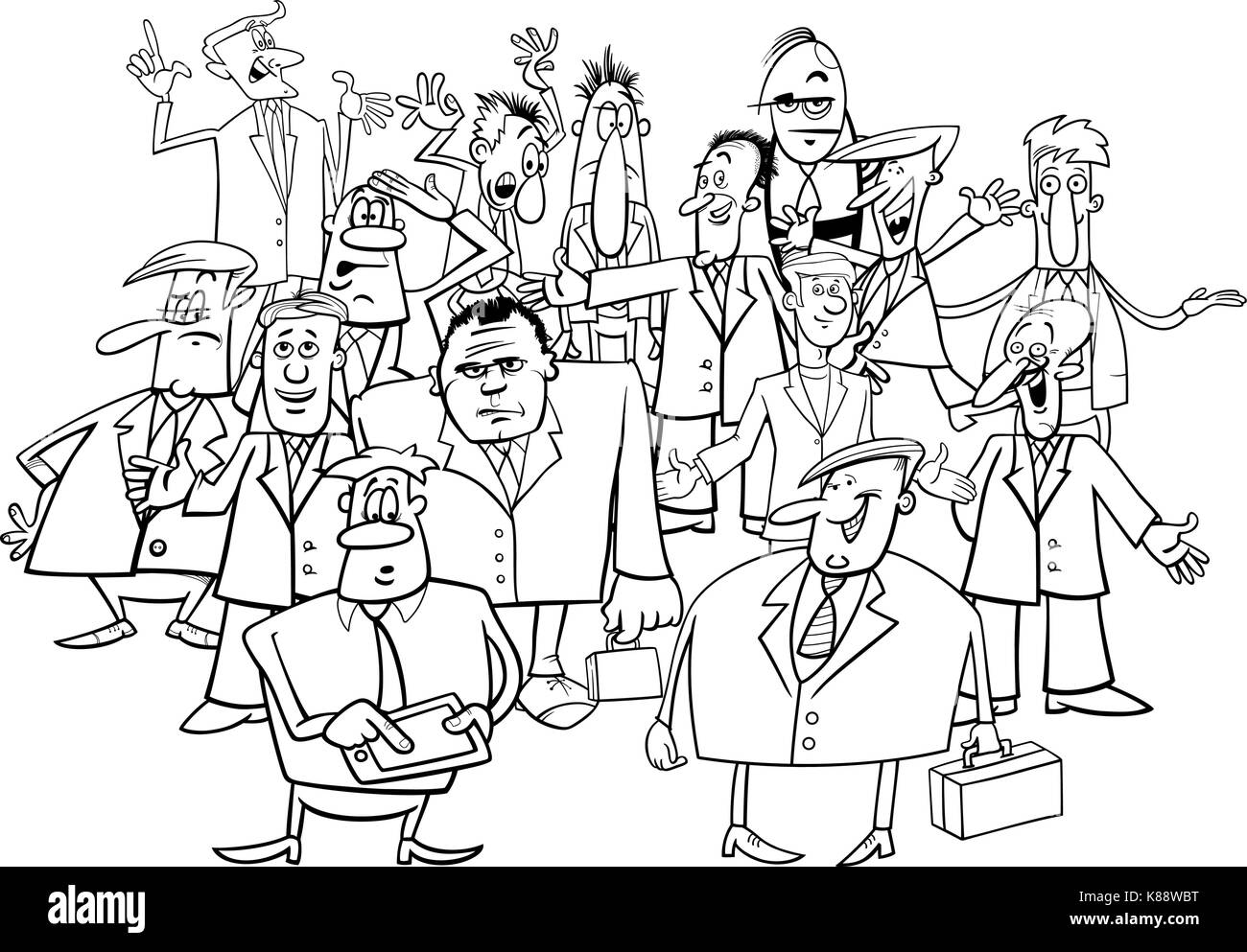 Bianco e nero cartoon illustrazione di uomini di affari o i manager e gli impiegati gruppo Illustrazione Vettoriale