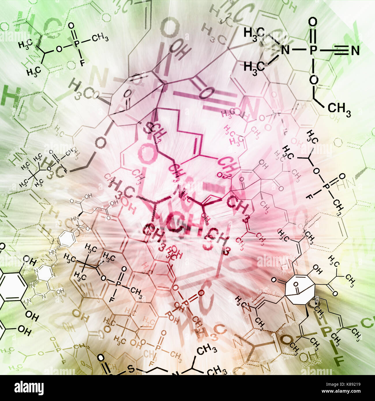 Immagine della tecnologia chimica abstract background. La scienza lo sfondo con scuola di formule di chimica e di strutture. Foto Stock