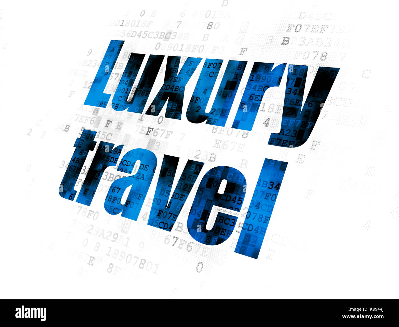 Il concetto di turismo: viaggi di lusso su sfondo digitale Foto Stock