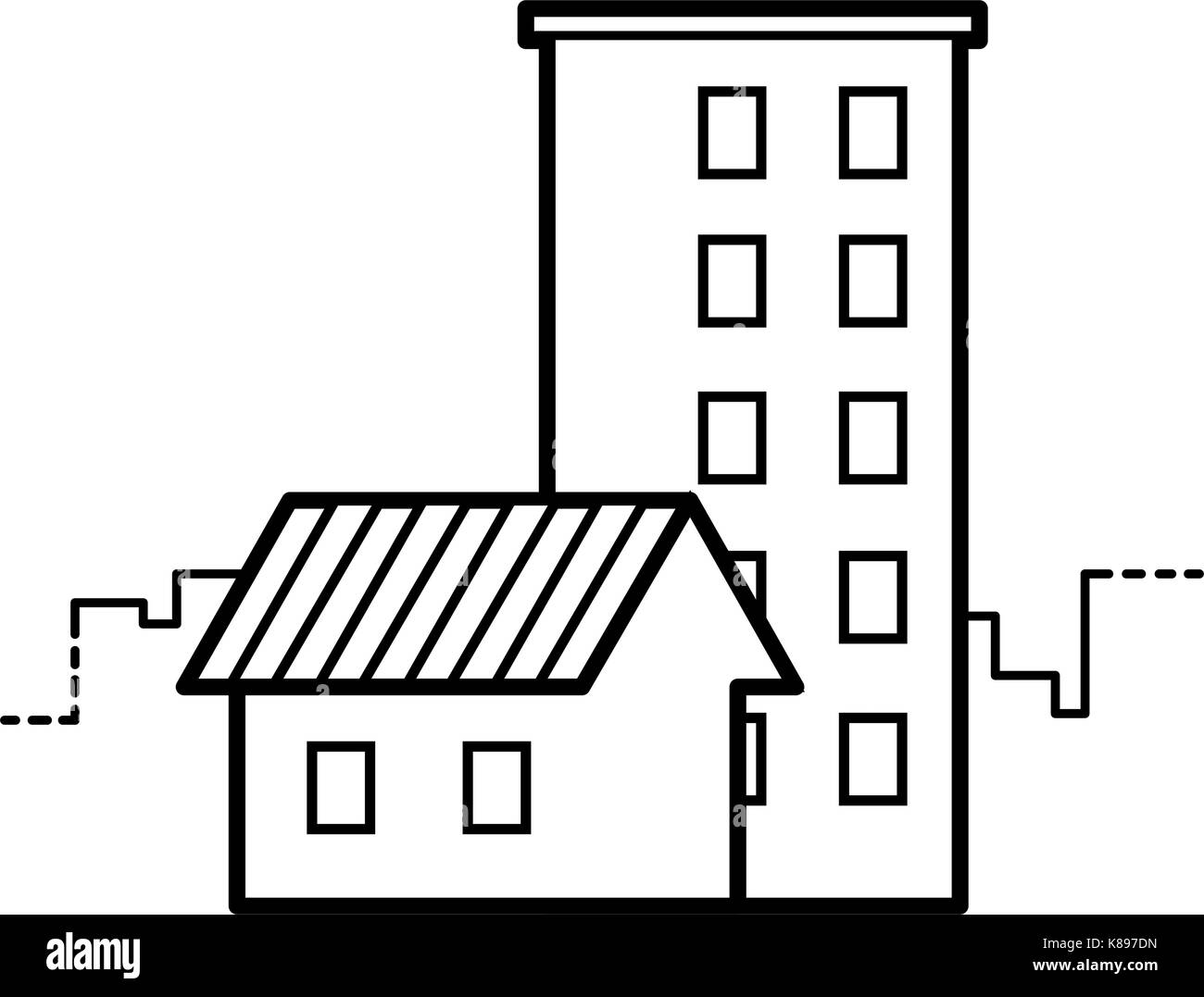 Ad un piano singolo e a più piani che ospita la linea icona vettoriale EPS8 Illustrazione Vettoriale