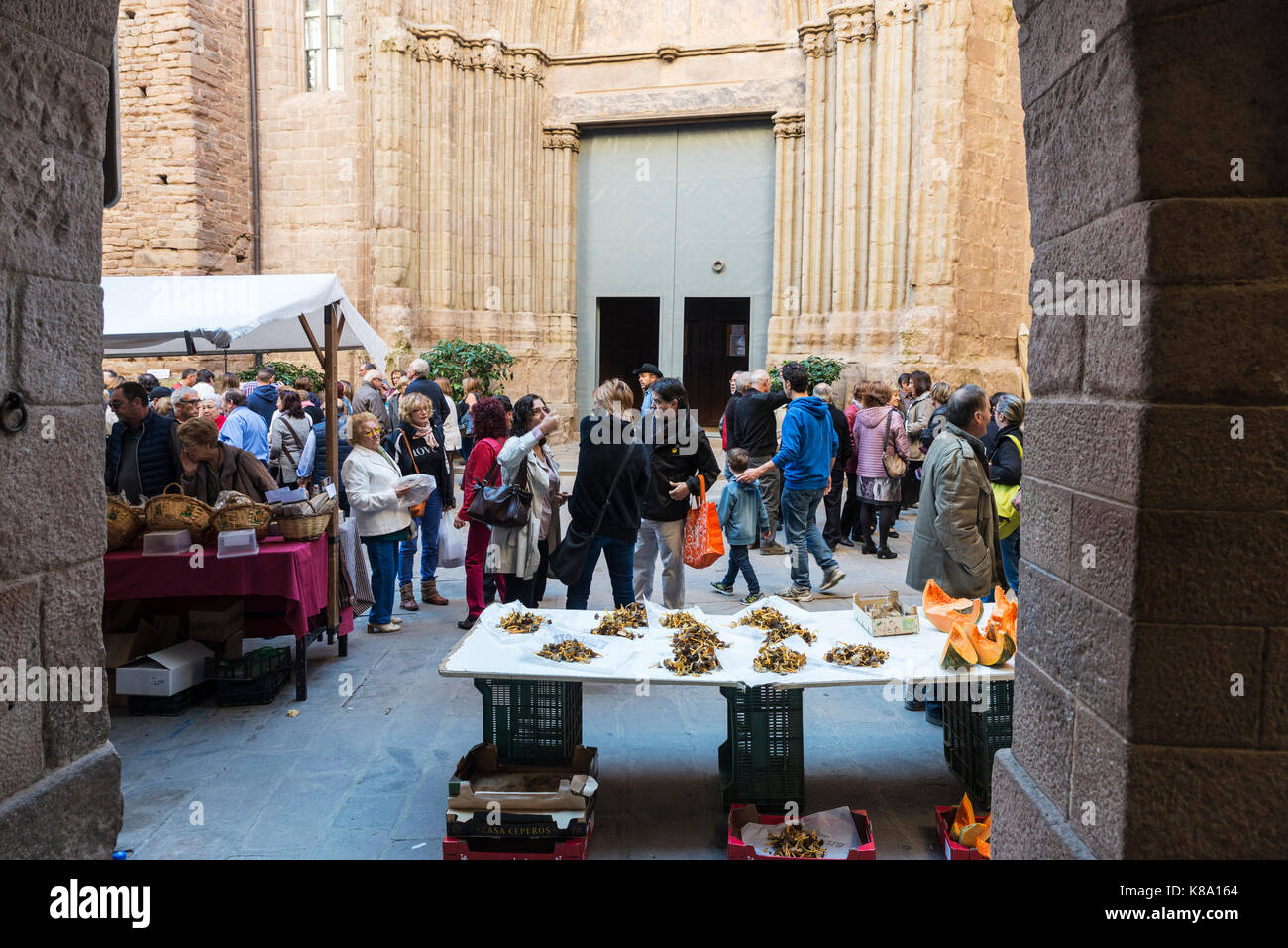 Cardona, Spagna - 30 ottobre 2016: fungo mercato delle pulci con clienti e venditori a Cardona, Catalogna, Spagna Foto Stock