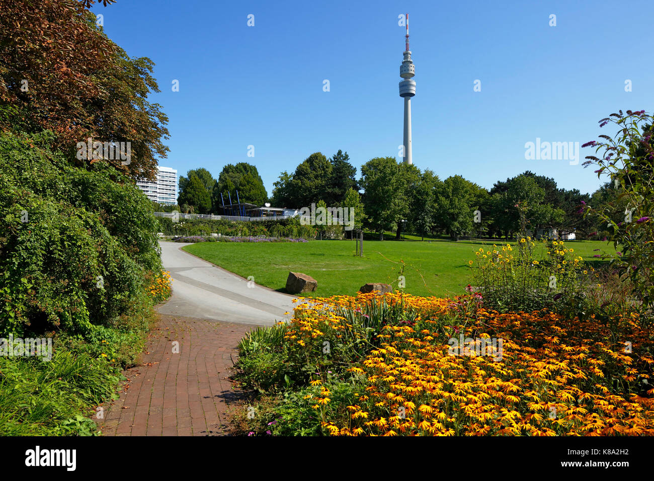 Westfalenpark mit florianturm a Dortmund, ruhrgebiet, NORDRHEIN-WESTFALEN Foto Stock