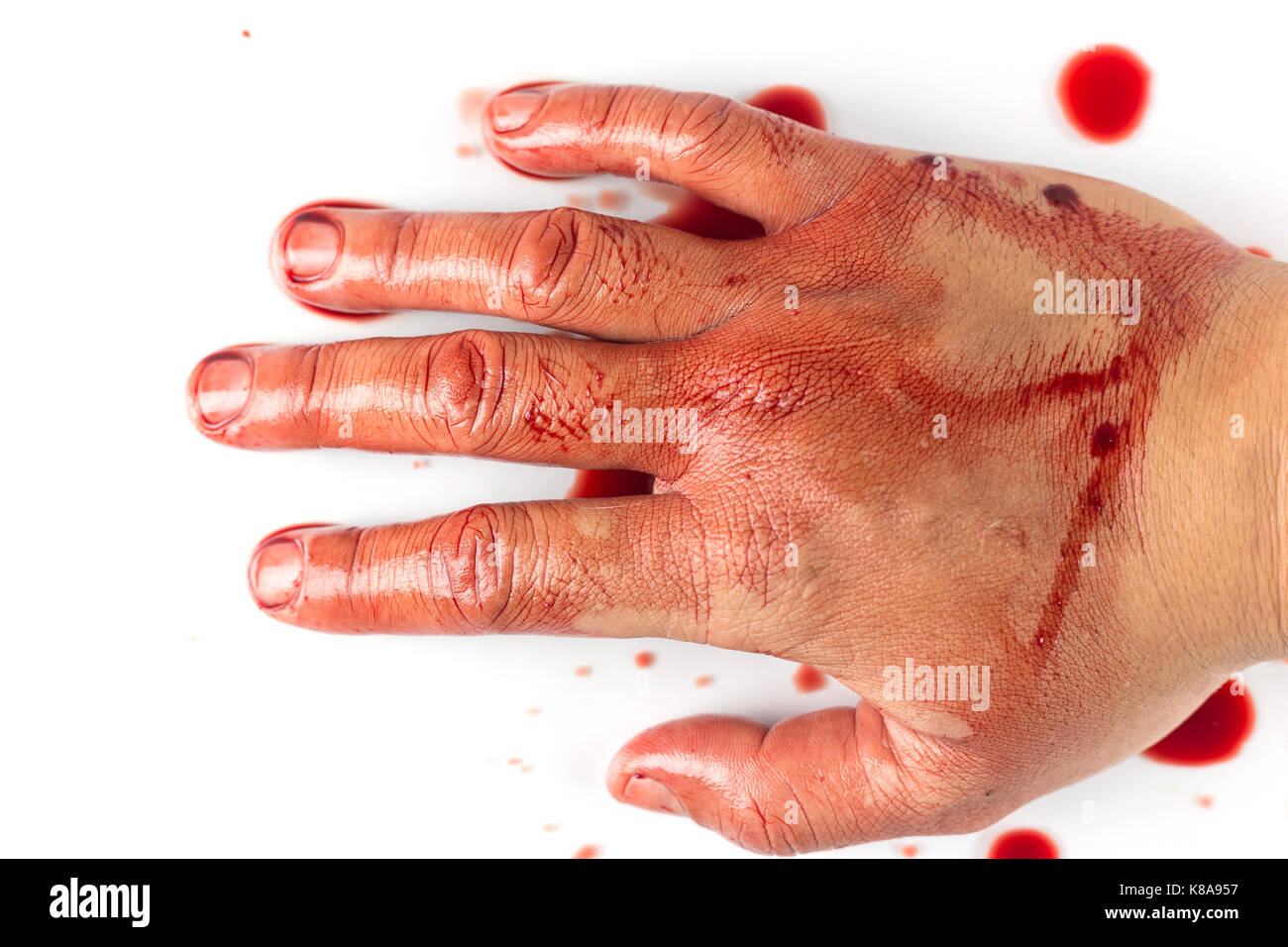 mani insanguinate Foto Stock