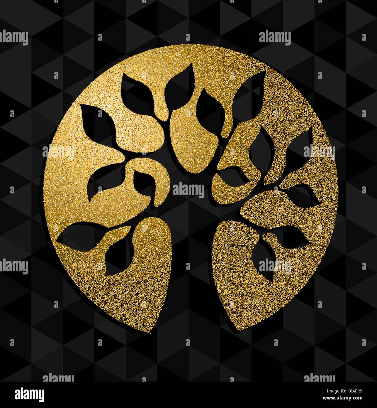 Gold luxury life tree icona simbolo illustrazione fatta di golden glitter texture, concept design segno. eps10 vettore. Illustrazione Vettoriale