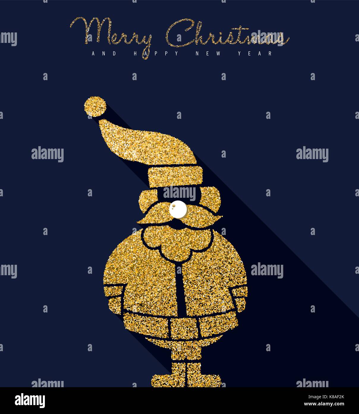 Auguriamo a tutti un Buon Natale e un nuovo anno gold Luxury holiday greeting card. babbo natale decorazione fatta di golden glitter texture. eps10 vettore. Illustrazione Vettoriale