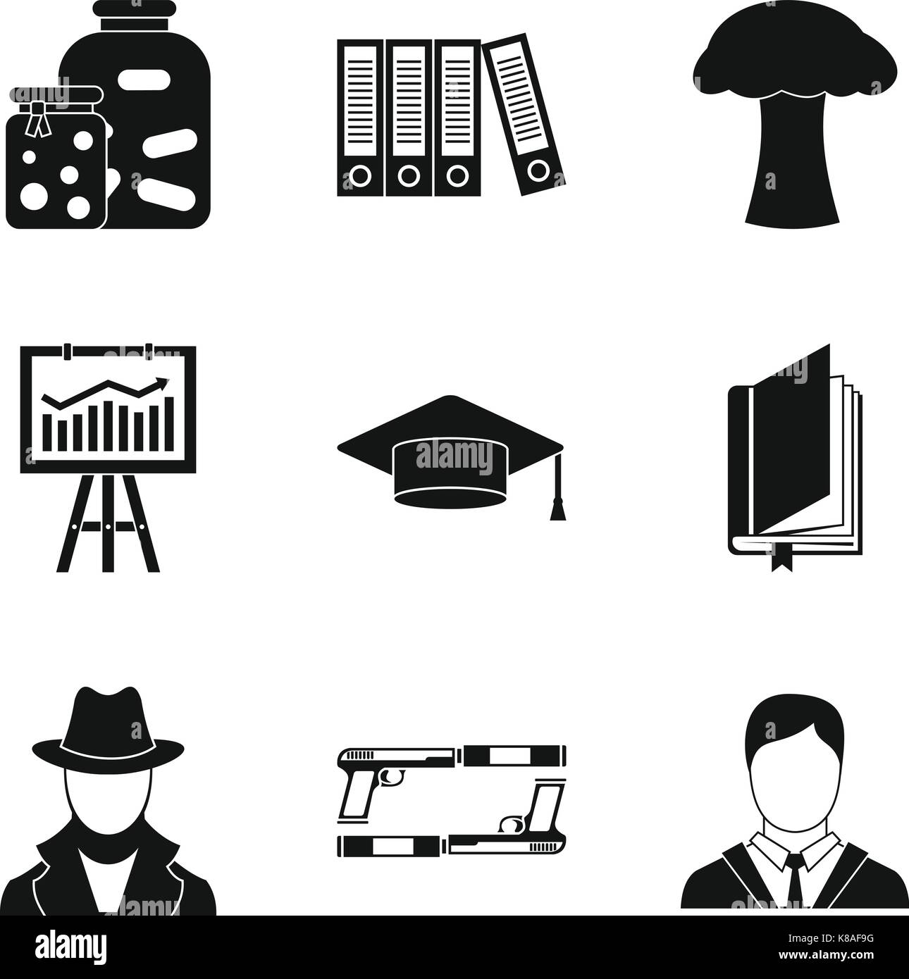 Importante documento set di icone, stile semplice Illustrazione Vettoriale