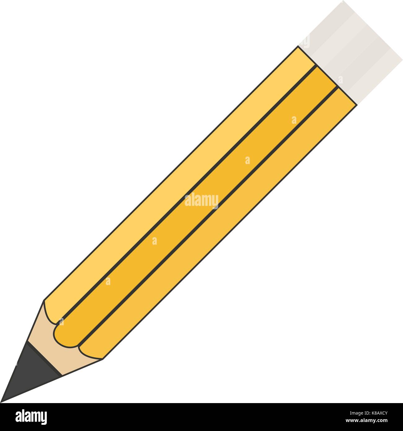 Giallo icona a forma di matita, simbolo con gomma, illustrazione vettoriale. Illustrazione Vettoriale