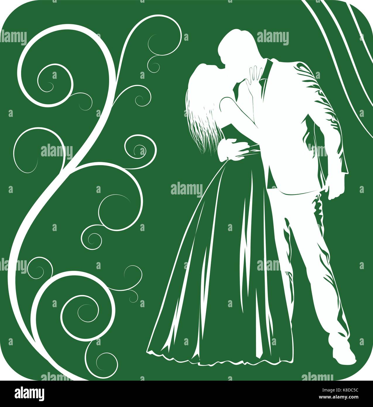Sagome di baciare la sposa e lo sposo su abstract sfondo verde - vettore  Immagine e Vettoriale - Alamy