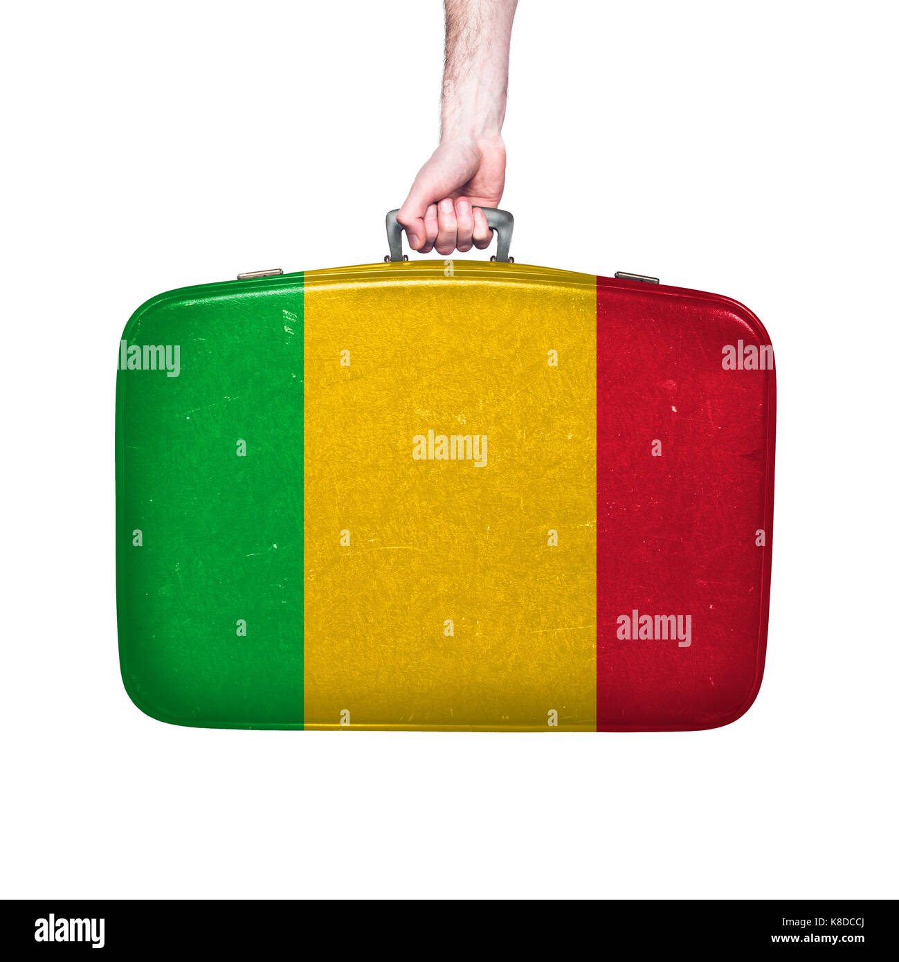 Mali bandiera su una pelle vintage valigia. Foto Stock