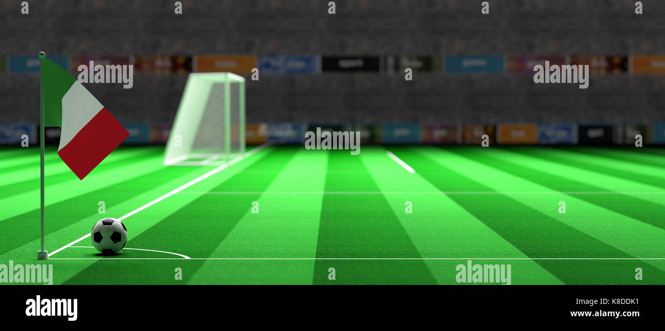Bandiera dell'Italia su un calcio Campo di calcio. 3d illustrazione Foto Stock