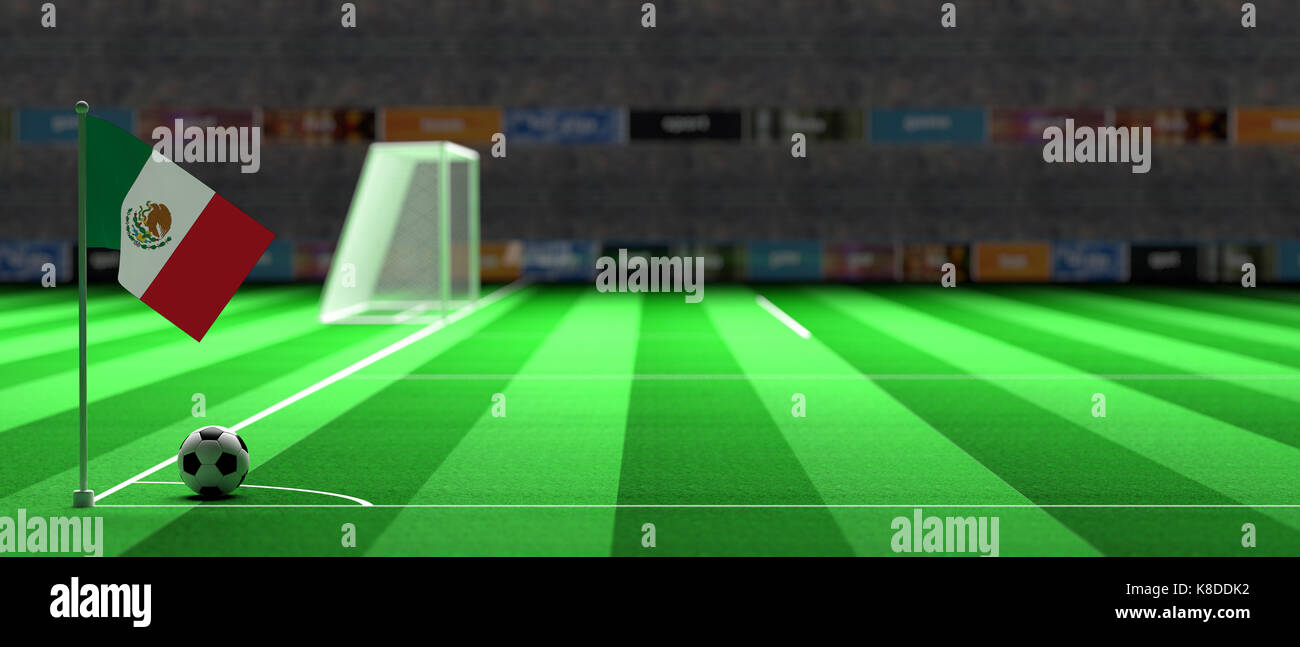 Bandiera del Messico su un calcio Campo di calcio. 3d illustrazione Foto Stock