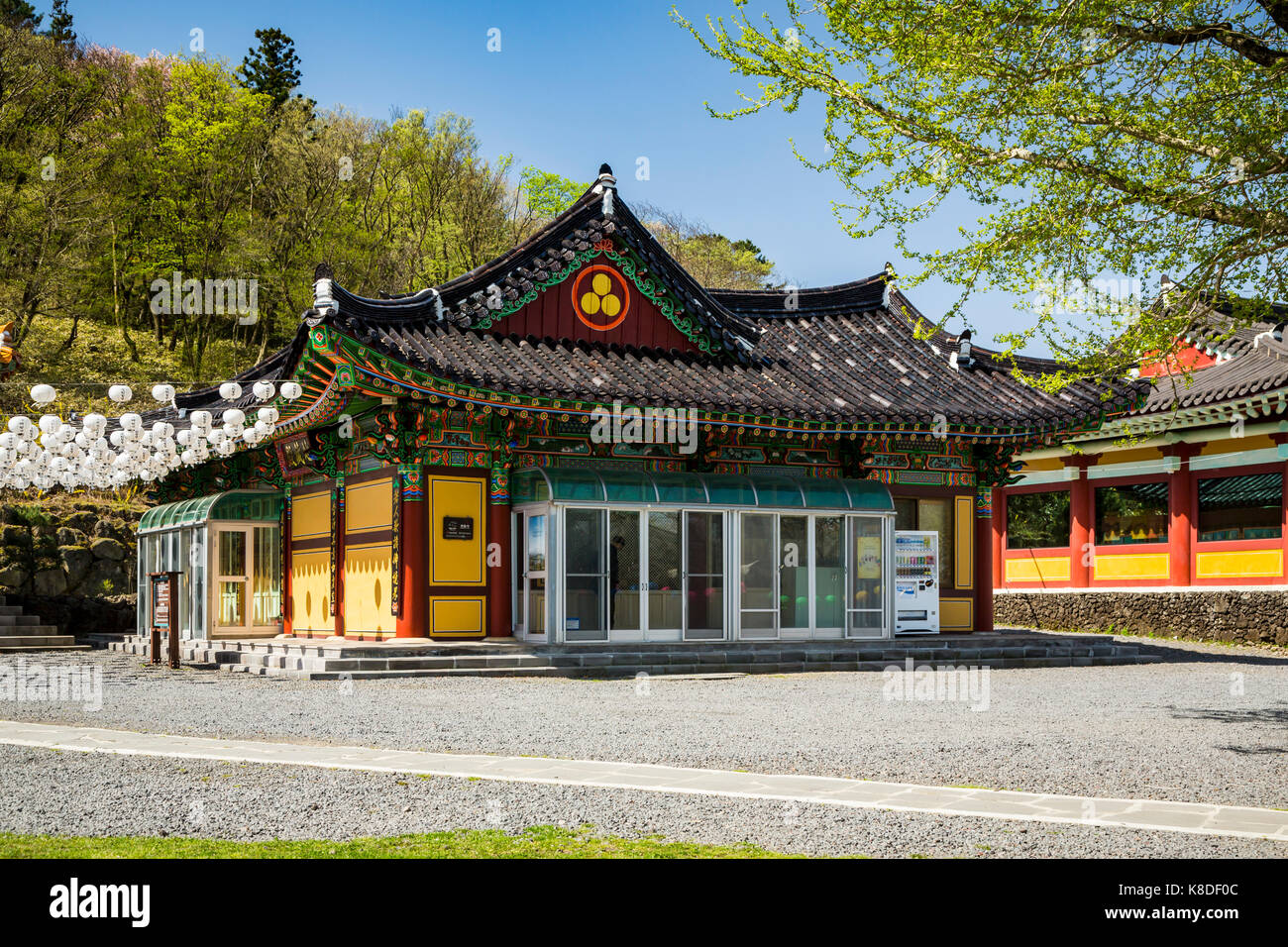 Il Tempio Gwaneumsa al piede di Mt. Halla in Ara-dong nella città di Jeju, Jeju Island, Corea del Sud, Asia. Foto Stock