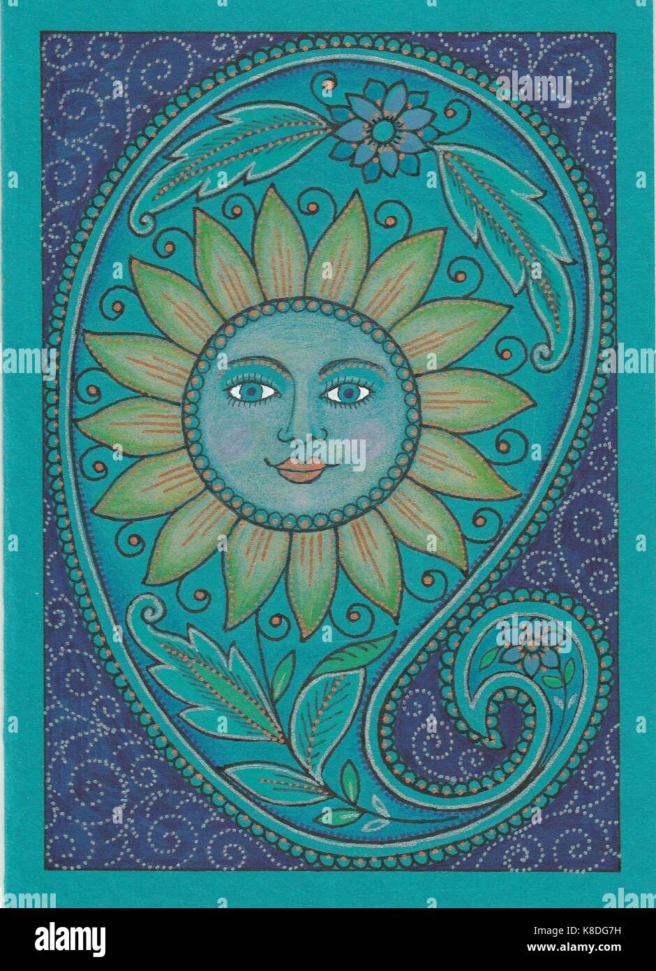 MIB Sonne türkis-gelb-blau Illustrazione Vettoriale