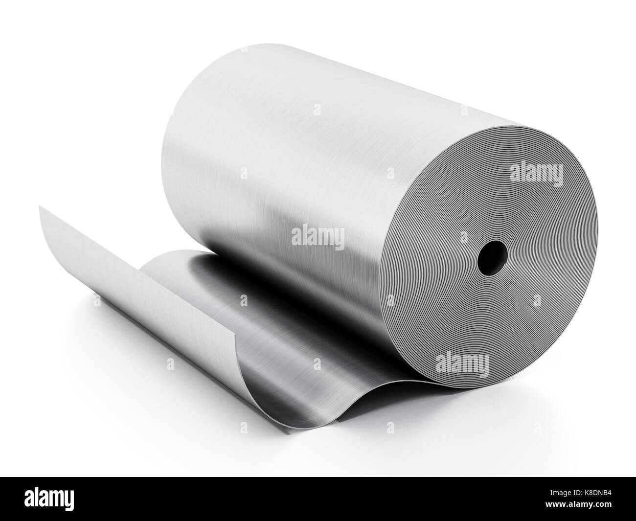 Foglio di alluminio rotolo isolato su sfondo bianco. 3d'illustrazione. Foto Stock
