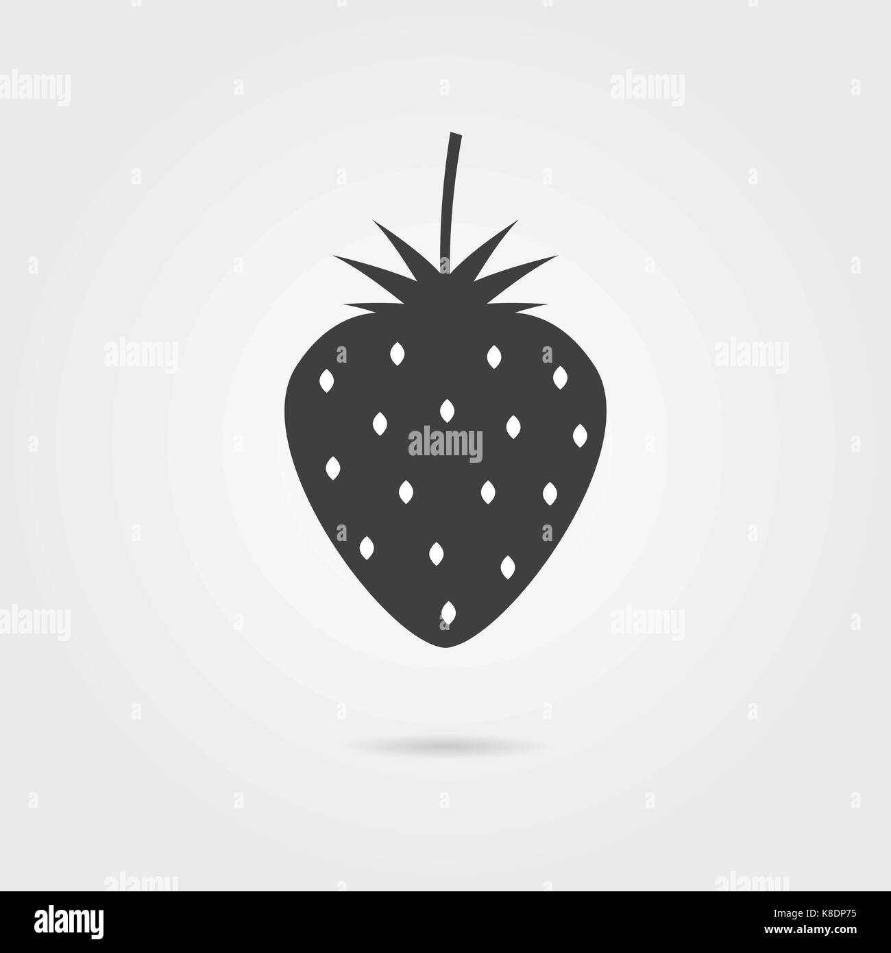 Nero icona fragole con ombra Illustrazione Vettoriale