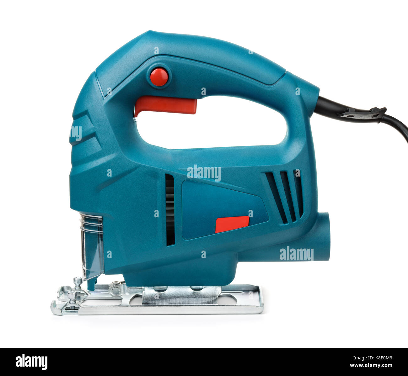 Vista laterale del seghetto alternativo elettrico isolato su bianco Foto Stock